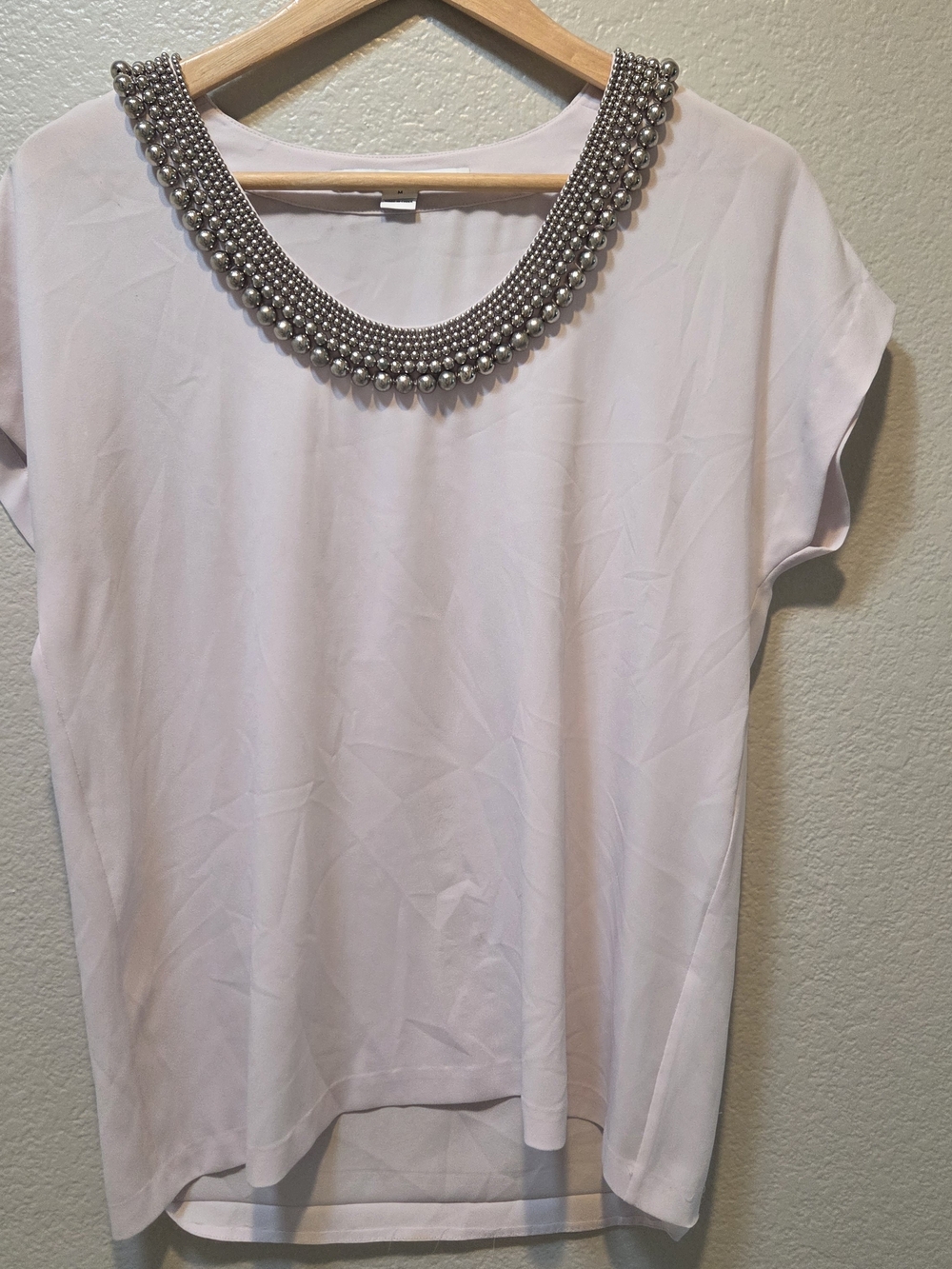 Diane von Furstenberg Blouse Silver Beaded Neckline Embellished M